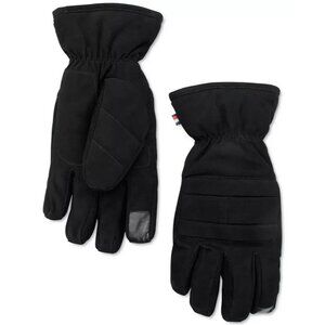 Tommy Hilfiger Men Black Flag Quilt Leather Tech Tip Work Gloves Fleece MSRP $88